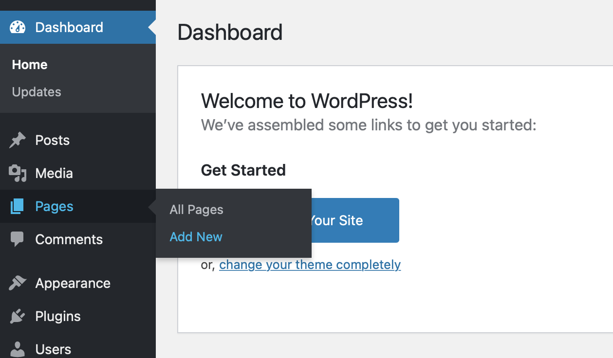 adding new page to wordpress site